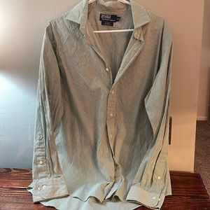 Polo by Ralph Lauren Estate Custom Fit Green Pin Stripe Shirt 16 32/33